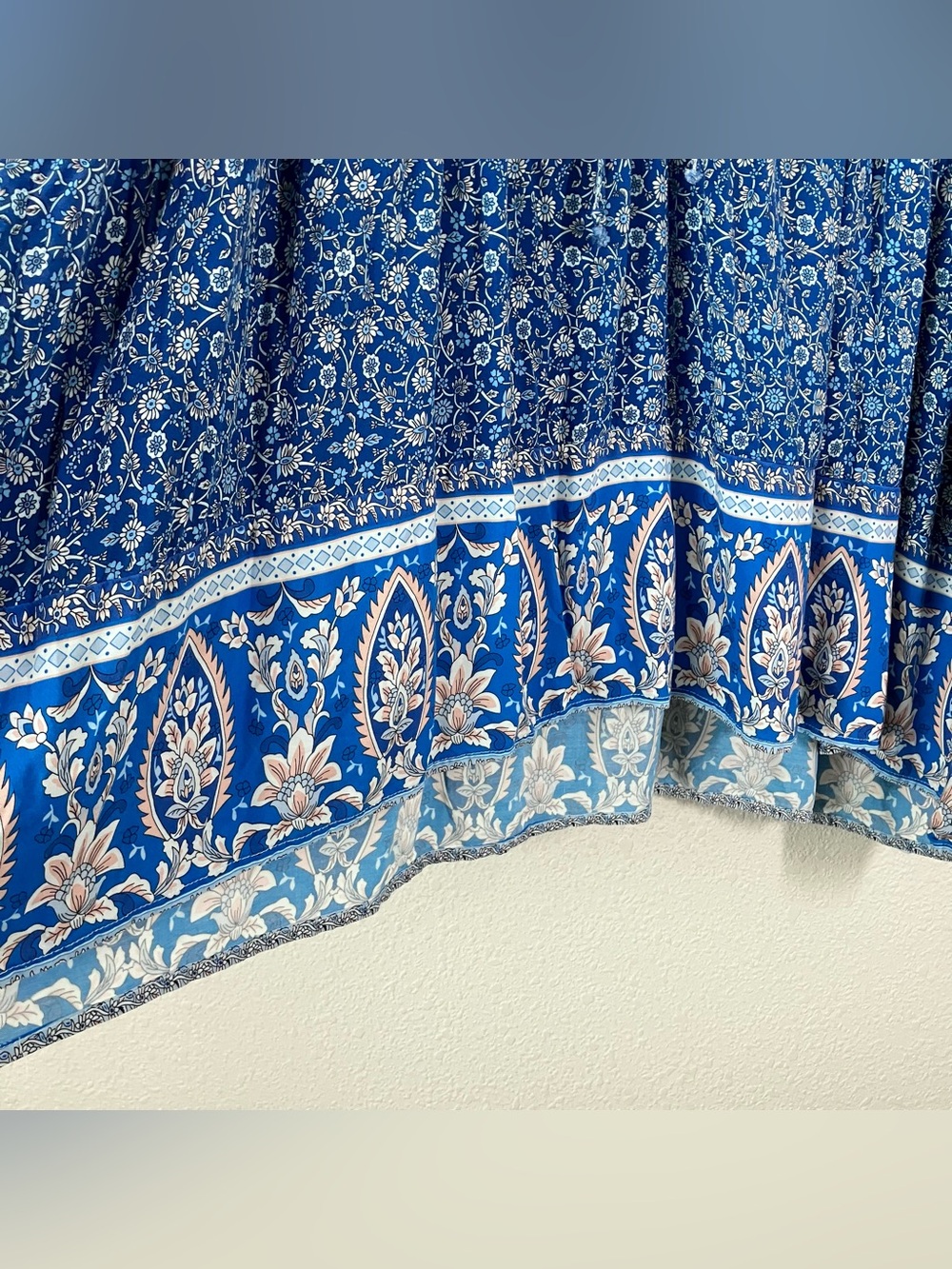 Plus Size Babydoll Peasant Tunic Dress 2X Ditsy Floral Boho Resort Festival Blue - Picture 7 of 10